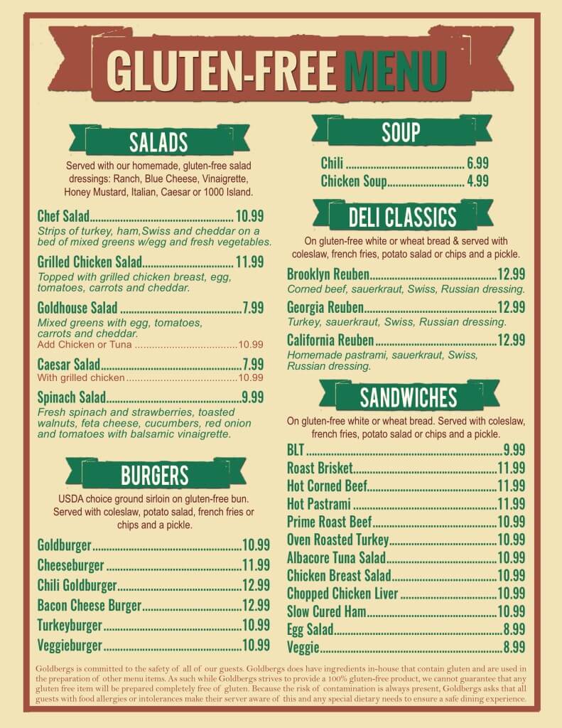 Gluten Free Menu